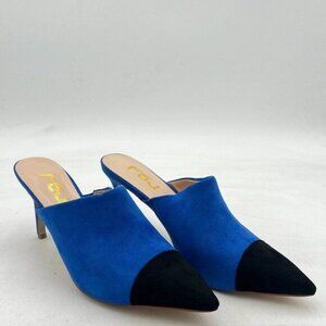 FSJ Blue Women Fashion Two-Tone Pointed Toe Mules High Heels Pumps